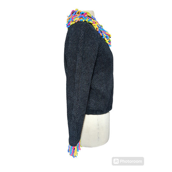 Small Berek by Takako Sakon black rainbow fringe women's cardigan sweater #14 - Picture 2 of 4